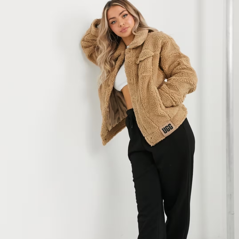 UGG Frankie shearling trucker jacket in camel, Size M